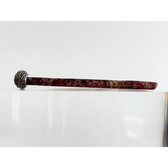 Brown Sliced Banded Agate Geode Crystal Freeform Large Silver T Vintage Pendant - Picture 4 of 12